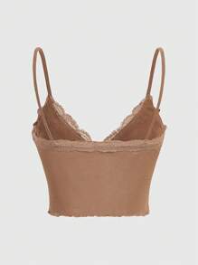 ROMWE Fairycore 女士細肩帶蕾絲拼接背心上衣 - 卡其色 - 查看 2