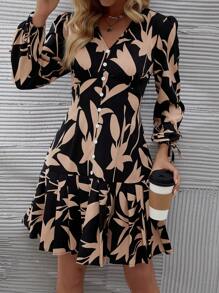 EMERY ROSE Women's Printed Button Front Dress - Black - View 6