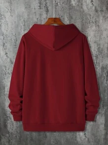 Manfinity Hypemode 男式连帽运动衫，带袋鼠口袋和鹿角图案，时代，长袖，图形，朋友 - 酒紅色 - 查看 2