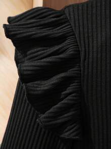 SHEIN 少女荷葉邊細節鈕扣t恤 - 黑色 - 查看 5