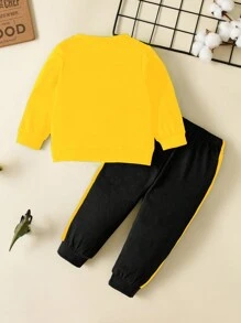 Baby Boy Dinosaur Print Colorblock Sweatshirt & Sweatpants - Yellow - View 2