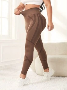 Yoga Basic Kích thước lớn Cao eo Quần Xà cạp thể thao - màu nâu - Xem 4