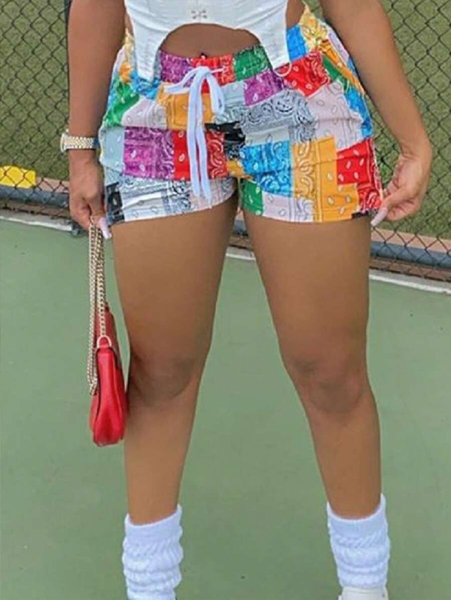 European And American Women's Summer Paisley & Cashew Flower Print Casual Shorts Loose Beach Shorts - 彩色 - 查看 1