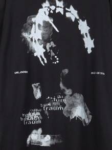 男星鏈圖案數位印花 T 卹 - 黑色 - 查看 6