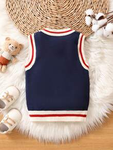 Áo len cardigan không tay kẻ sọc cho bé trai - Xanh đậm - Xem 2