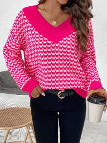 SHEIN LUNE Của phụ nữ Hoa văn kẻ sọc Thả vai Áo len - Nhiều màu - Xem 6