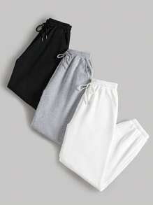 SHEIN LUNE 3pcs Women'S Drawstring Waist Sweatpants - Multicolor - View 4
