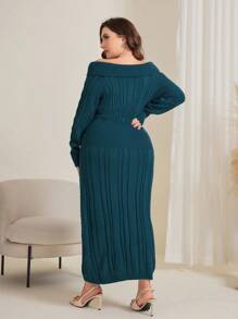 Modelyn Women's Plus Size Off Shoulder Cable Knit Sweater Dress