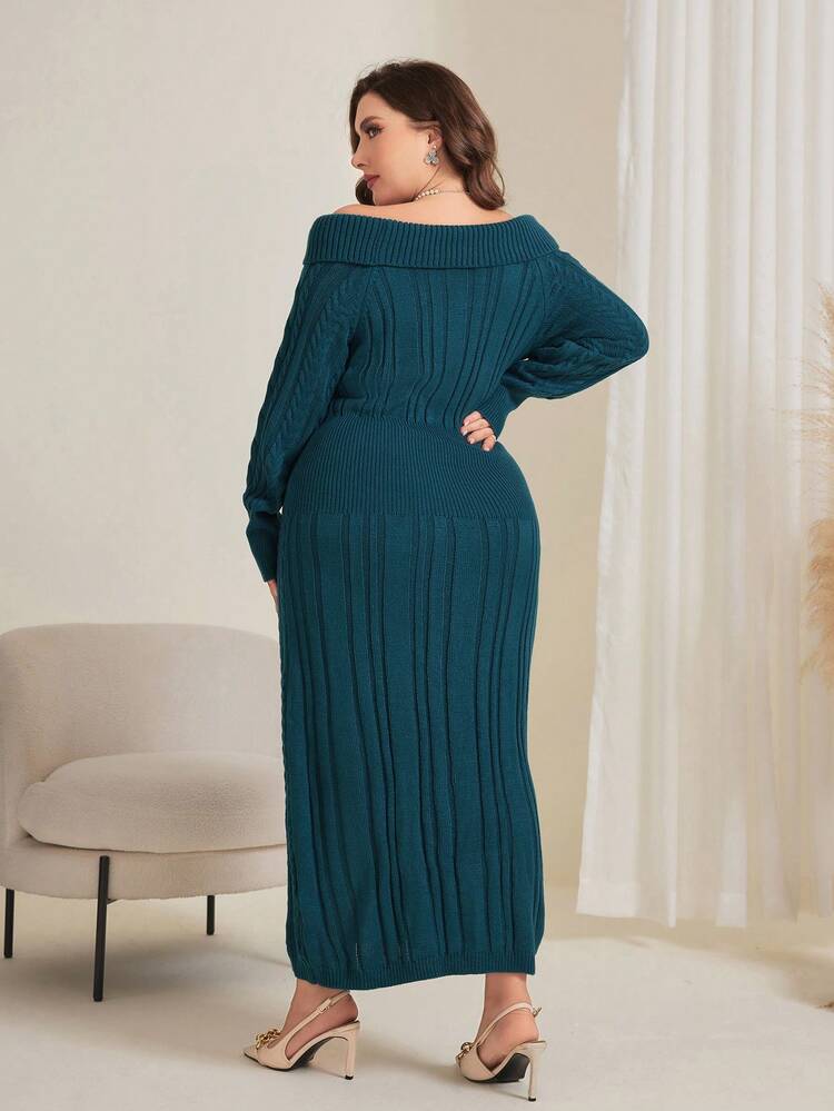 Women's Plus Size Off Shoulder Cable Knit Sweater Dress Fall Cloth For Women
