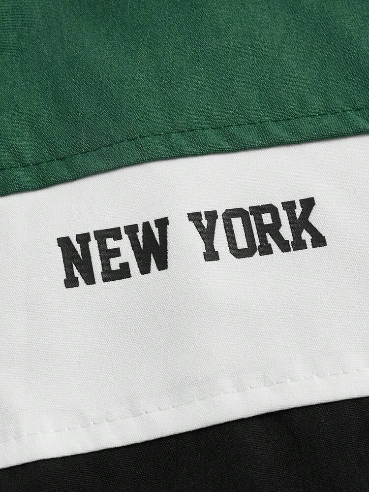 Loose Men's Letter Graphic Colorblock Drawstring Hooded Jacket, For Fall Winter