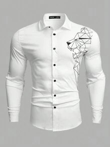 Manfinity VCAY Men's Geometric Pattern Woven Long Sleeve Shirt - White - View 4