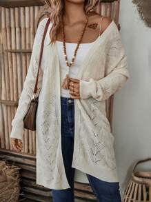 SHEIN LUNE 大尺碼純色空心開衫 - 杏色 - 查看 5