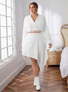 SHEIN Privé 大尺碼優雅西裝兩件套 - 白色 - 查看 3