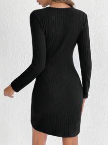 SHEIN Frenchy Women's Pleated Bodycon Dress - Black - View 2