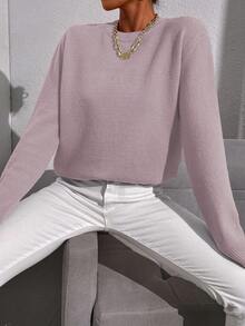 SHEIN Essnce 純色領口毛衣 - 紫色 - 查看 6