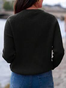 SHEIN Frenchy Button Detail Raglan Sleeve Sweater - Black - View 3