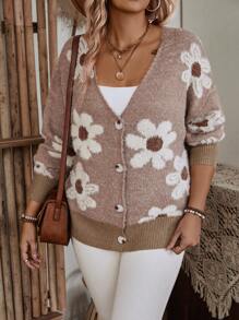 SHEIN LUNE 大碼花卉圖案鈕扣開襟衫 - 彩色 - 查看 5