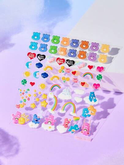 ROMWE X Care Bears 1pc Rainbow Bear Nail Art Sticker For Diy Nail Decoration, Jelly Sticker For Water-resistant And Scratch-resistant