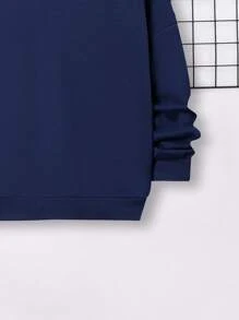 SHEIN 青少年男孩标语图案落肩保暖卫衣 - 藏蓝色 - 查看 6