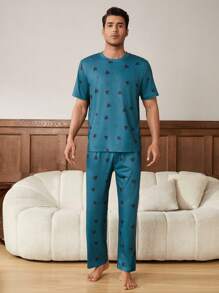 Men's Short Sleeve And Long Pants Home Clothes Set - Multicolor - View 5