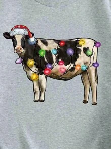 SHEIN EZwear Christmas Pattern Drop Sleeve Sweatshirt - Grey - View 5