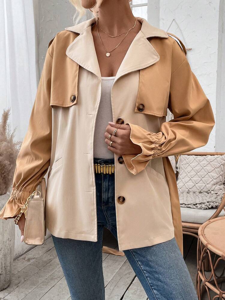 Ladies' Patchwork Single Breasted Trench Coat Fall Cloth For Women