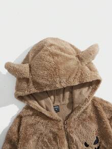 GENTILAND Nam Thêu Hoạt hình Thiết kế tai 3D áo có mũ Áo Teddy Jackets - Màu Khaki - Xem 3