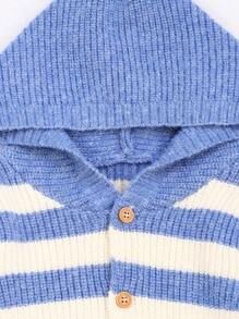Baby Girls' Stripe Hooded Cardigan With Buttons - Blue - View 3