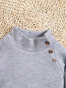 SHEIN Young Boy Half Turtleneck Pullover Sweatshirt - Grey - View 5