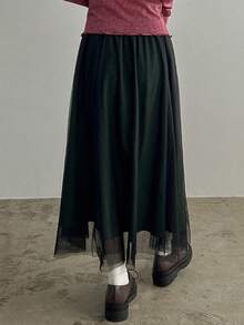 FRIFUL Women's Elastic Waist Mesh Skirt - Black - View 2