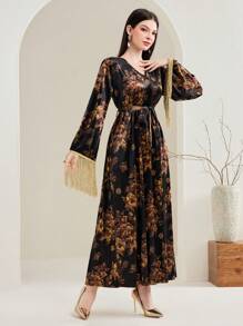 Al Najma 流苏细节花卉印花束带连衣裙 - 彩色 - 查看 3