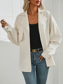 SHEIN LUNE Của phụ nữ màu trơn Áo khoác - Màu be - Xem 7