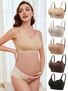 SHEIN Maternity 5pack Solid Ruched Nursing Bra For Mother - Multicolor - View 5