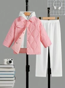 SHEIN Cô Gái Trẻ Chi tiết về Flap Áo khoác Quilted & Quần & Hoodie - Nhiều màu - Xem 1