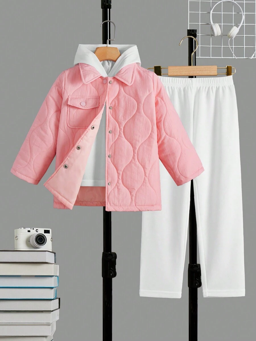 SHEIN Cô Gái Trẻ Chi tiết về Flap Áo khoác Quilted & Quần & Hoodie - Nhiều màu - Xem 1