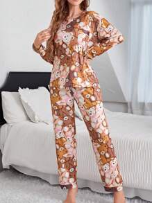 Women's Bear Pattern Pajamas Set - Multicolor - View 6