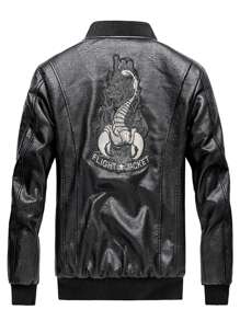 Áo khoác nam có khóa kéo phía trước có đệm với họa tiết in chữ - màu đen - Xem 2