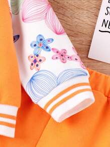 嬰兒女孩花卉印花字母繡補拼接針織外套和褲子套裝 - 橘色 - 查看 4