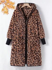 SHEIN 青少年女孩豹紋連帽絨毛外套 - 彩色 - 查看 6