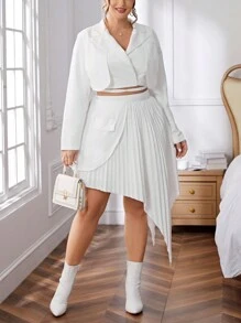 SHEIN Privé 大尺碼優雅西裝兩件套 - 白色 - 查看 6