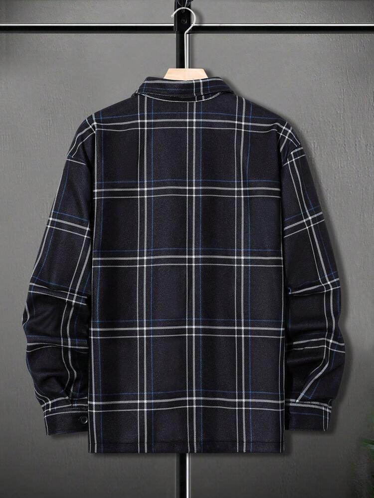 Men Plaid Flap Pocket Overcoat