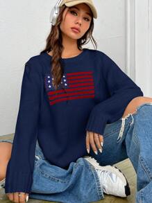 SHEIN EZwear Amerikansk Flagga Tröjor - Marinblå - Visa 5