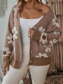 SHEIN LUNE 大碼花卉圖案鈕扣開襟衫 - 彩色 - 查看 4