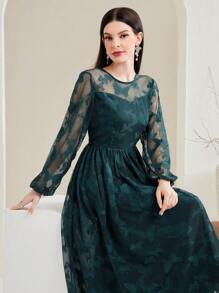 Modelyn 女性蝴蝶網紗洋裝 - 墨綠色 - 查看 4