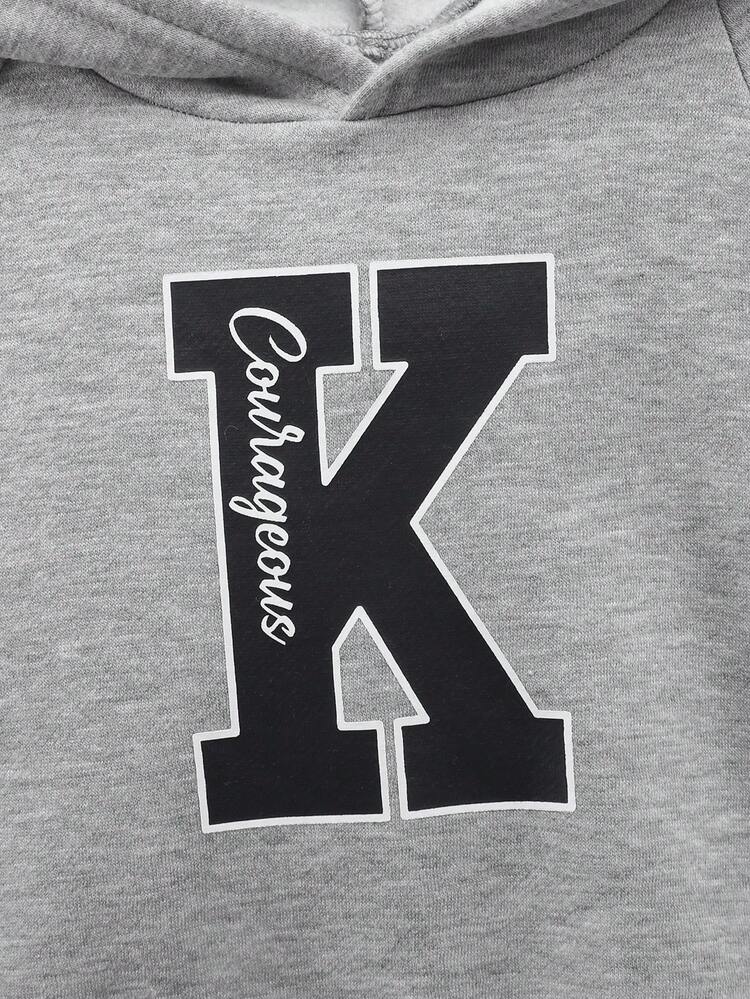 Baby Boy Letter Graphic Thermal Lined Hoodie & Plaid Pants