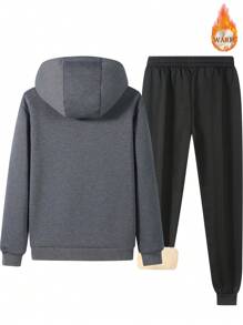 Manfinity Homme 男款抽繩連帽羊毛毛圈套頭衫和褲子套裝 - 彩色 - 查看 2