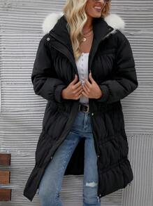 SHEIN Unity Fuzzy Trim Hooded Padded Padded Coat Clothes Winter Fall Cloth For Women