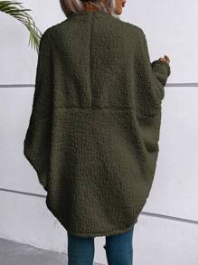 SHEIN LUNE Ladies Fuzzy Solid Color Jacket - Dark Green - View 2