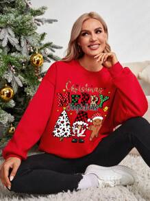 SHEIN LUNE In Giáng sinh Thả vai Áo nỉ - Đỏ - Xem 4