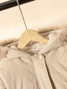 SHEIN Toddler Boys' Plush Patchwork Padded Coat - Khaki - View 5